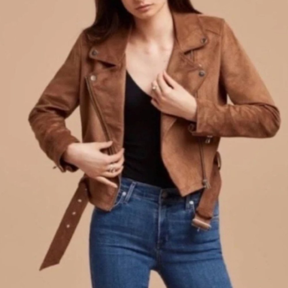 Aritzia Talula Brown Suede Motorcycle Jacket